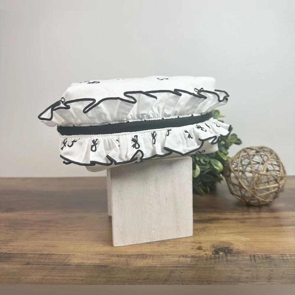 Makeup Cosmetics Toiletries Bag with Cute Bows and Ruffles - Picture 2 of 6